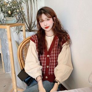 Trui Vest Vrouwen Vintage Bordeaux Plaid Zachte Casual Koreaanse Trendy Dames Mouwloos Knitwear Chic Dagelijks Preppy Vrouwelijke Truien
