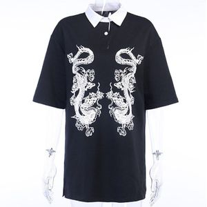 Goth Dark Dragon Print Vintage Gothic Vrouwelijke T-Shrits Lente Egirl Grunge Punk Emo Y2K Esthetische Harajuku Tshirt vrouwen Chic