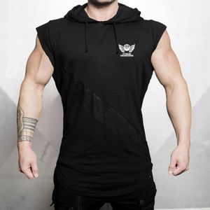 Mannen Fit Mouwloze Hoodie Bodybuilding Sportscholen Tank Tops Crossfit Workout Mouwloze Jassen Badstof Top Mannelijke