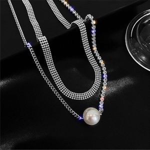 Fyuan Mode Double Layer Kristal Chokers Kettingen Voor Vrouwen Parel Kettingen Statement Sieraden