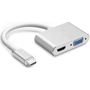 Usb C Naar Hdmi + Vga, Usb Type C (Thunderbolt 3 Compatibel) naar Hdmi 4K + Vga Adapter, Compatibel Pro/Chromebook Pixel/Dell X