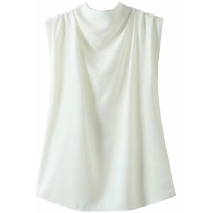 Vgh Minimalistische Casual Shirt Voor Vrouwen Stand Kraag Mouwloze Losse Solid Blouse Vrouwelijke Mode Kleding Herfst Stijl