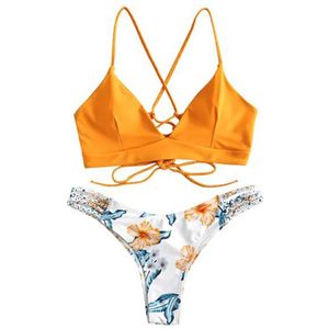 Vrouwen Bikini Cut Bloem Tweedelige Badpak Pushups Badmode Badmode Dames vrouwen Cut Bloem Bikini Strand Split Badpak