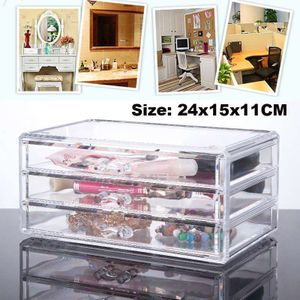 24X15X11CM Transparent Cosmetics Storage Box Acrylic Desktop Organization Makeup Jewelry Organizer Display Stand 3 Drawers