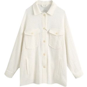 Kpytomoa Vrouwen Mode Met Zakken Oversized Tweed Jasje Vintage Lange Mouwen Button-Up Vrouwelijke Bovenkleding Chic Tops