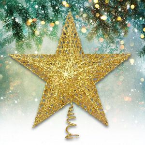 25Cm Creatieve Jaar Shining Gouden Ster Kerstboom Toppers Opknoping Pentagram Ornamenten Partij Decoratieve Hangers