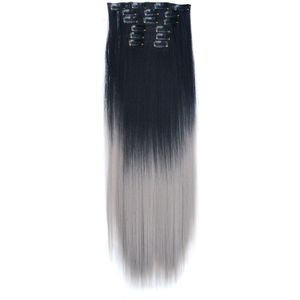 Jeedou Clip In Hair Extensions 6 Stks/set Steil Haar 24 ""60Cm 140G Natuurlijke Bruin Grijs Geleidelijke Ombre kleur Synthetische Haarstukjes