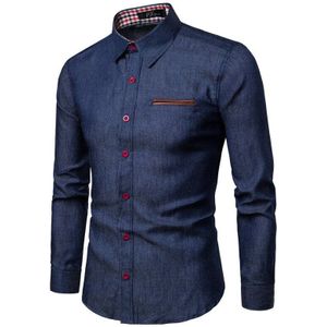 Okkdey Mannen Pocket Patchwork Lederen Lange Mouwen Denim Shirt Longsleeve Shirt Voor Mannen Mannen Kleding Shirts