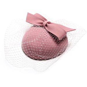 Kerk Hoeden Voor Vrouwen Elegante Roze Bruiloft Fedora Tovenaar Elegante Pruik Accessoires Wol Party Prom Banket Boog Met Sluier Caps