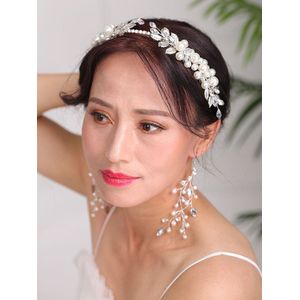 Bruiloft Bruids Haar Band Zilveren Hoofddeksels Rhinestones Crystal Hoofdtooi Handgemaakte Kapsels Sieraden Haar Accessoires Set