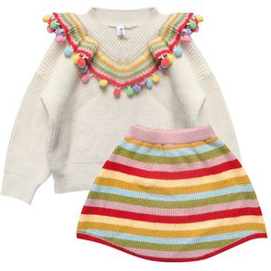 Mode Baby Meisje Herfst Breien Trui Gestreepte Coloful Top en Rok Een Set Meisje Doek Meisjes Trui jurk