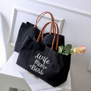 Vrouw Mom Boss Vrouwen Lady Casual Canvas Grote Capaciteit Handtas Schoudertassen Tote Boodschappentas