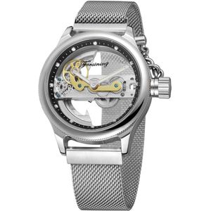 Forsining Unieke Golden Bridge Automatische Mechanische Horloge Mannen Magneet Mesh Strap Chain Crown Business Horloges