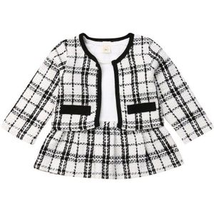 Peuter Baby Kid Meisje Kleding Outfit Patchwork Jurk Tops Plaid Jassen 2 Stuks Party Brithday Winter Warme Zoete Prinses Set 1-5Year