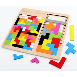 Kleurrijke Houten Tangram Puzzel 3D T Type Jigsaw Board Math Speelgoed Voorschoolse Magination Educatief Speelgoed Voor Kinderen