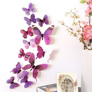 12 Stks/partij Muurstickers 3D Effect Vlinders Muursticker Mooie Vlinder Kamer Wall Art Decals Multicolor Home Decor # BL5