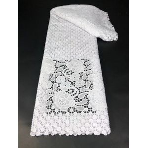 Pure White Nigeria Kant Stof Kant Guipure Koord Kant Stof Sequin Lace Stof 5 Yards Bruiloft