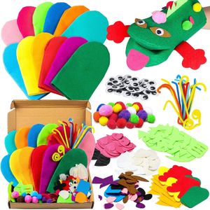 12Pcs Animal Handpoppen Maken Kit Voor Kinderen Peuters Diy Art Craft Party Decor Kinderen Rollenspel Speelgoed Vilt handpoppen Tonen