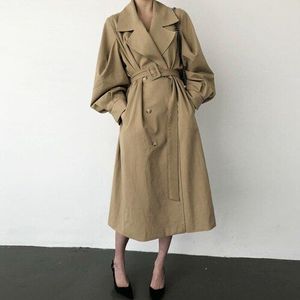 Fitaylor Herfst Vrouwen Chic Lange Trenchcoat Losse Riem Double Breasted Windjack High Street Zwart Uitloper