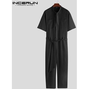 INCERUN Koreaanse Casual Mannen Effen Kleur Half Mouw Jumpsuit Comfort Baggy Cargo Broek Heren Mode Overalls Rompertjes Streetwear
