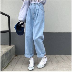 Jeans Vrouwen Solid Vintage Hoge Taille Wijde Pijpen Denim Broek Eenvoudige Studenten Alle-Wedstrijd Losse Mode Harajuku Womens Chic casual