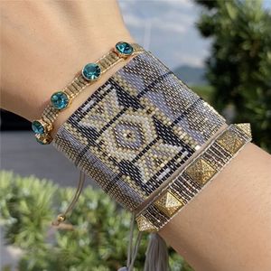 Bluestar Vrouwen 3 Stuks Een Set Gemetric Armbanden Handgemaakte Bohemian Crystal Bead Micro Pave Zirkoon Miyuki Armbanden