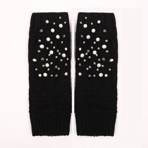 Parel Kralen Lange Handschoenen Vingerloze Vrouwen Winter Knit Fingerling Herfst Warme Handschoenen Half Vinger Typen Feminina Guantes Mitten