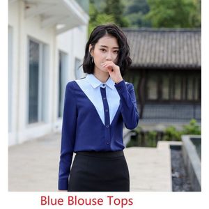 Dames Lange Mouw Mode Blauw Blouses En Shirts Voor Vrouwen Vrouwelijke Blouse Tops Business Kantoor Werkkleding Kleding