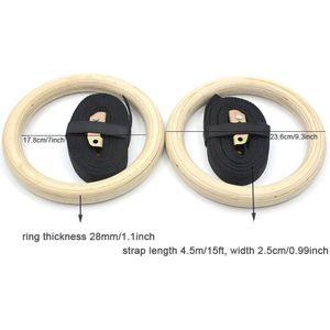 Houten Gymnastiek Ringen Apparatuur Verstelbare Gesp 15ft Lange Bandjes 28Mm 32Mm Diameter Home Gym Workout Cross Trainining