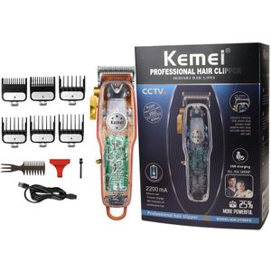 Kemei Tondeuse Voor Mannen Oplaadbare Draadloze Professionele Transparante Cover Tondeuse Voor Kappers En Stylisten