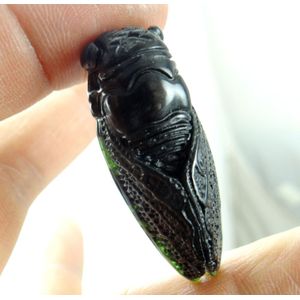 46*18*11 MM natuurlijke Chinese zwarte groene steen hand gesneden standbeeld van cicade amulet hanger ketting