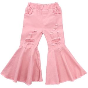 Kinderen Meisjes Jeans Peuter Baby Kids Kinderen Meisjes Kleding Bell Bottom Gat Gescheurd Ruches Flare Denim Jeans Broek Broek