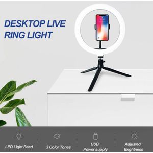 Gosear 10inch LED Selfie Ring Licht Ringlicht 26CM Dimbare Statief Telefoon Clip Bluetooth Afstandsbediening voor Make-Up Fotografie