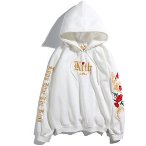 Gouden Brief Rose Leeuw Borduurwerk Hooded Hiphop Hoodies Sweatshirts Mannen Fluwelen Trui Streetwear Toevallige Mannelijke Sport Dagelijks Tops