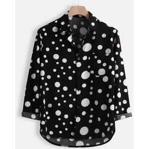 Mannen Polka Dot Gedrukt Lange Mouwen V-hals Slim Fit Trainning Overhemd Sport Single Breasted Tops Zwart Wit Top m-3XL