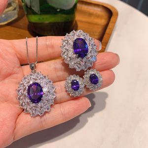 Qtt Zilveren Zirconia Kostuum Bruids Sieraden Sets Ringen Oorbellen Hanger Ketting Sets Voor Vrouwen Bruiloft Sieraden 10*14