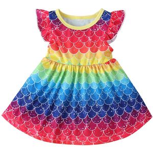 Pudcoco Baby Meisjes Regenboog Kleur Jurk Zomer Mode Schalen Patroon Ronde Hals Flying Mouwen Koreaanse Prinses Jurk