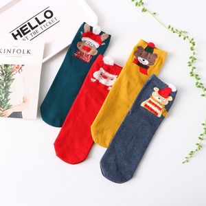 Kerst Vrouwen Katoenen Sokken Print Dikkere Antislip Vloer Sokken Tapijt Sokken Cartoon Gedrukt Warme Zachte Leuke Kerstman sokken