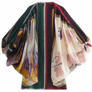 Lente V-hals Kimono Stijl Lange Mouw Nachtkleding Vrouwen Zijden Pyjama Set 2 Stuks Print Vintage Pijamas Vrouwen Thuis pak