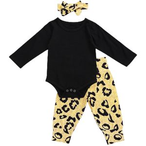Pasgeboren Baby Meisjes Jongens 3Pcs Set Outfits Lange Mouw Romper Luipaard Broek Hoofdband Lente Herfst Kleding