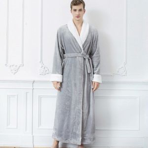 Mannen Velours Lange Gewaad Flanellen Nachtjapon Koppels Badjas Verdikte Effen Kleur Pyjama Herfst Winter Coral Fleece Халат