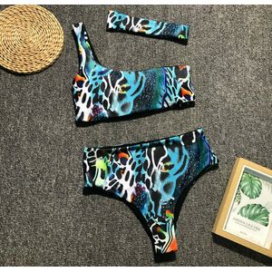 Zomer Strand Luipaard Print Womens Zwemmen Kostuum Een Schouder Hoge Taille Bikini Set Badmode Badpak Badpak Beachwear
