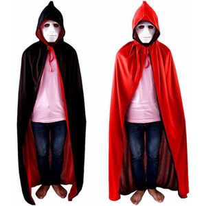 Unisex Volwassen Mannen Vrouwen Hooded Cape Lange Mantel Zwart Halloween Kostuum Feestjurk Gewaden Jas