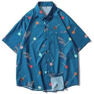 Mannen Shirts Casual Losse Lolly Brief Print Heren Korte Mouw 2022 Zomer Strand Overhemd Japanse Stijl Mannelijke Top