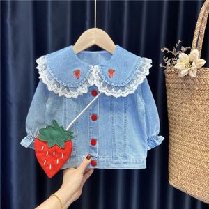 Kids Jassen Voor Meisjes Lente Leuke Peuter Denim Jas Borduurwerk Kinderkleding Meisjes Aardbei Bovenkleding Voor 18M-8Y