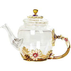 Mooie Emaille Kristal Thee Set Daisy Glazen Theepot Voor Warme En Koude Dranken Thuis Drinkware Office Waterkoker Theewaar Set Koffie pot