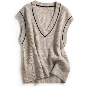 Aonibeier Gestreepte Vrouwen Mouwloze Truien Lente Winter Losse Gebreide Jumpers Diepe V-hals Vest Vrouwelijke Vest Truien