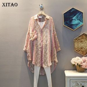 Xitao Onregelmatige Pocket Print Chiffon Blouse Vrouwen Kleding Lente Mode Elegante Turn Down Kraag Shirt Match Alle DMY3857