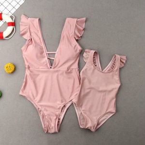 Familie Bijpassende badpak ruche roze Outfit Moeder Dochter Bikini Set Familie Zomer Badmode Badpakken