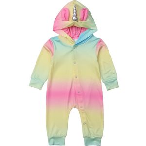 Brand Eenhoorn Hoorn Baby Baby Jongen Meisje Hooded Romper Jumpsuit Kinderen Kleding Outfit Maat 0-24 m